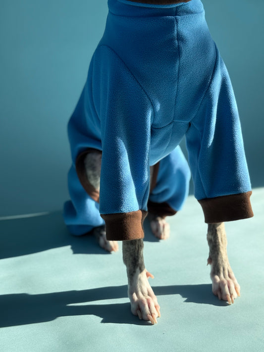 Fleece 4-Leg Jumpsuit Blue+Brown
