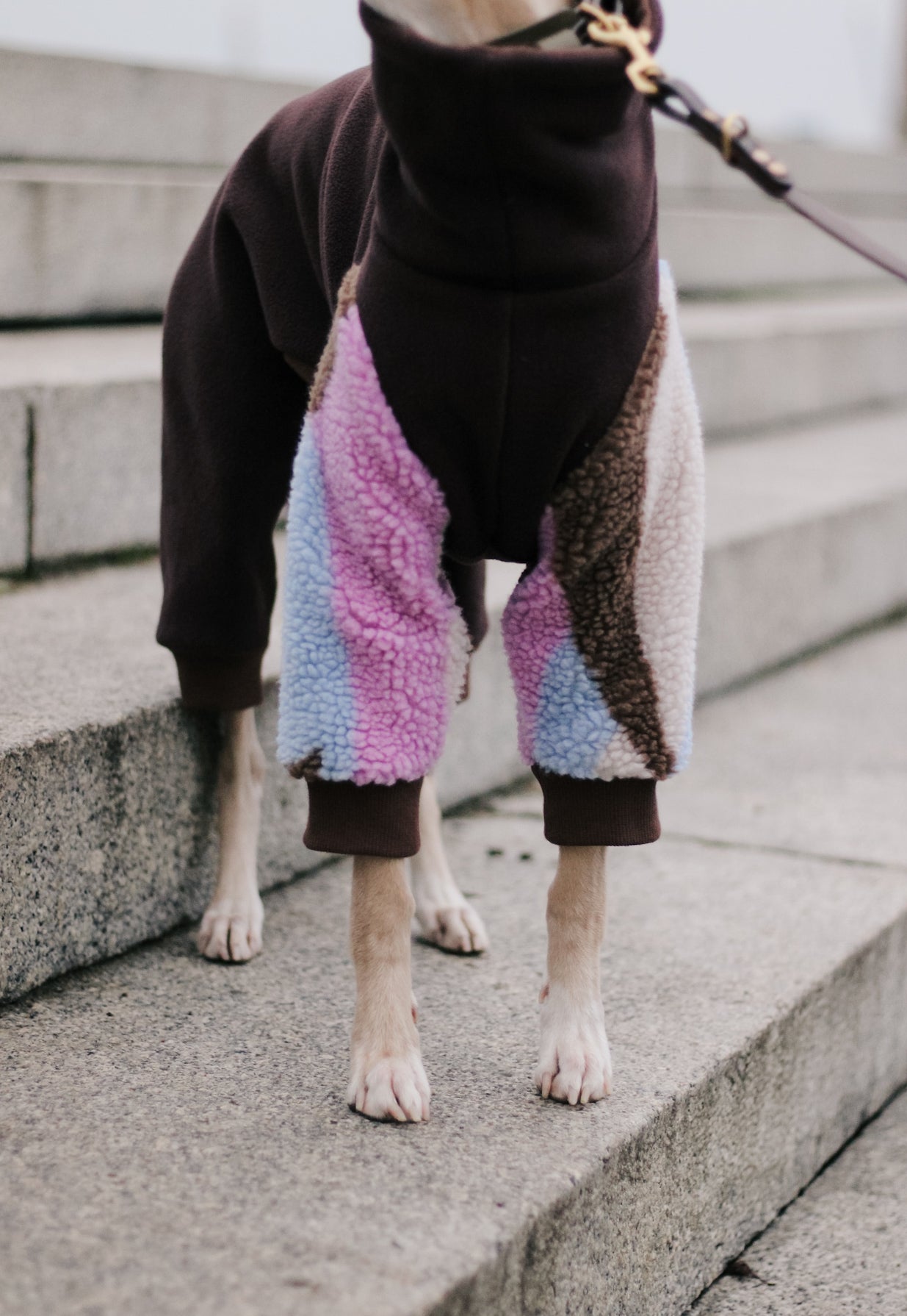 Fleece 4-Leg Jumpsuit Dark Brown Abstract