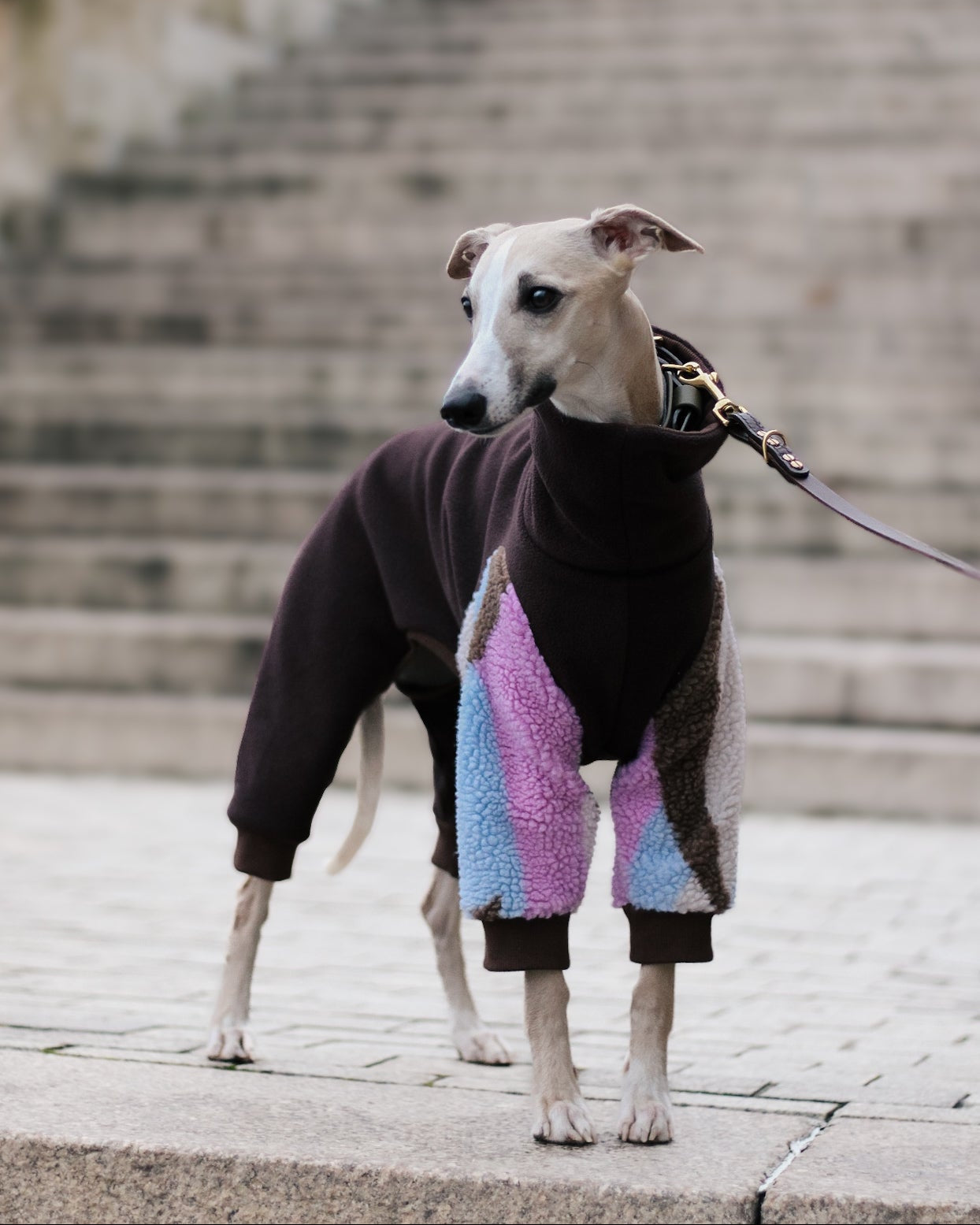 Fleece 4-Leg Jumpsuit Dark Brown Abstract