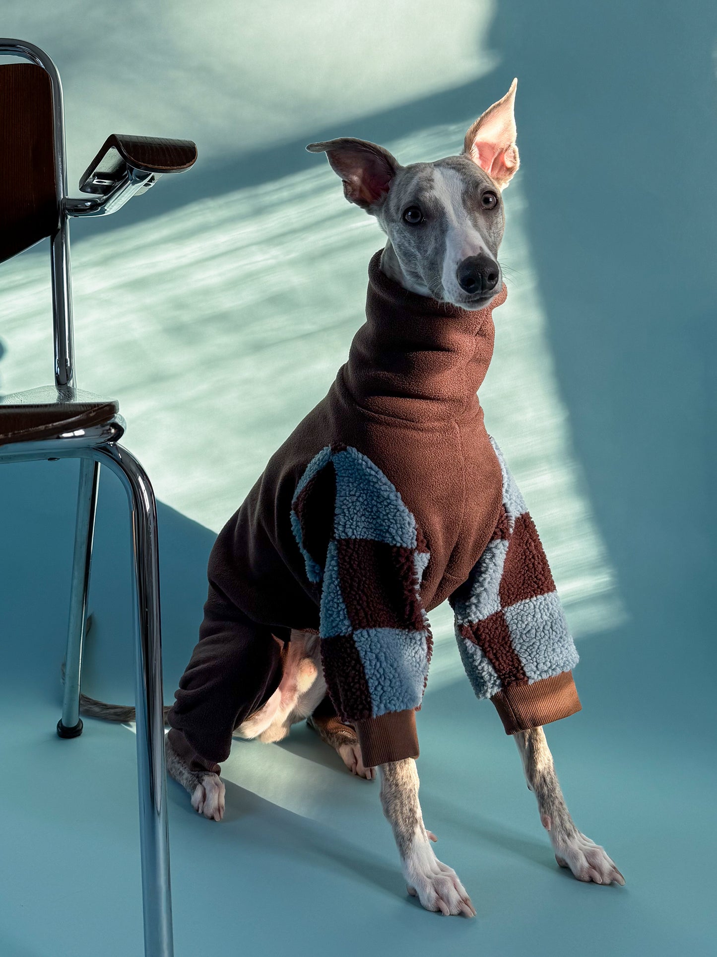 Fleece 4-Leg Jumpsuit Dark Brown Checkered