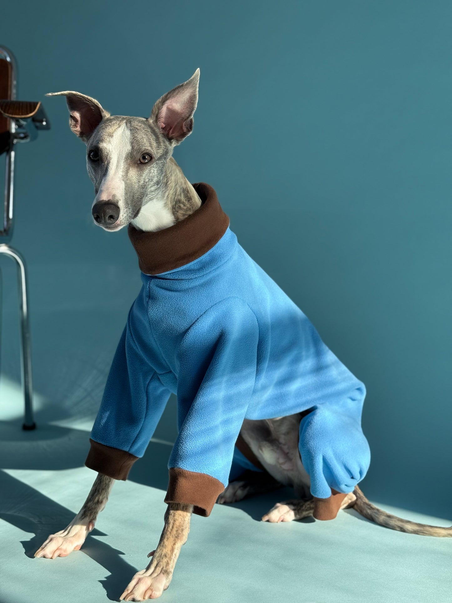 Fleece 4-Leg Jumpsuit Blue+Brown