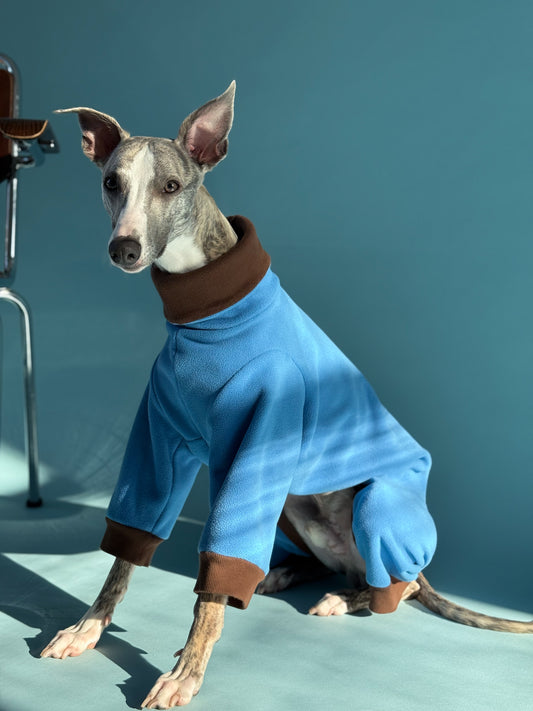 Fleece 4-Leg Jumpsuit Blue+Brown