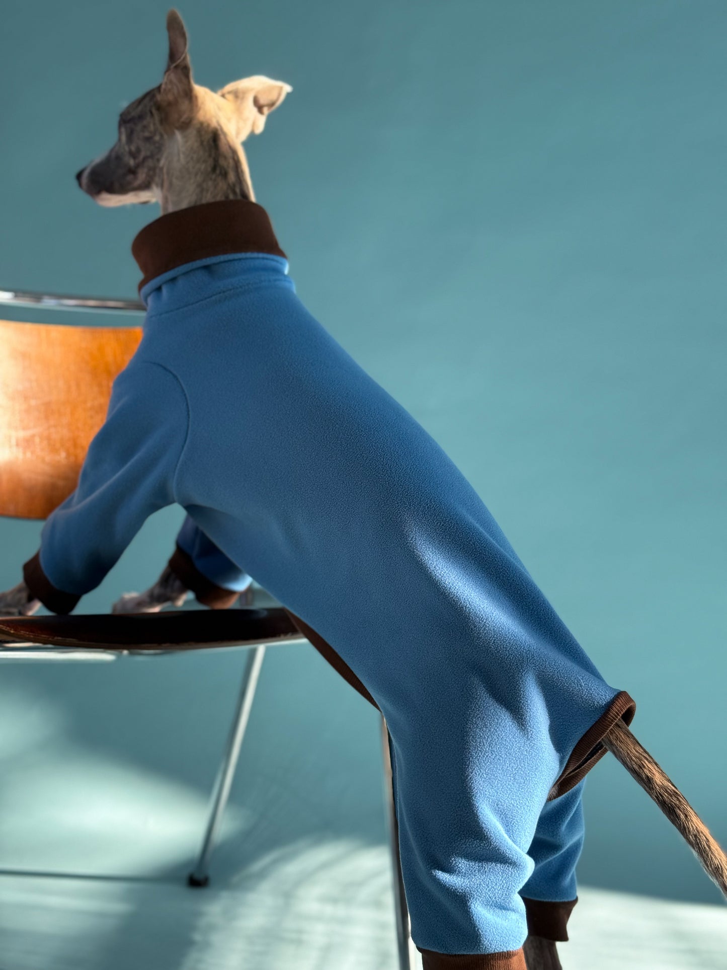 Fleece 4-Leg Jumpsuit Blue+Brown