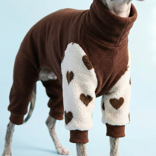 Fleece 4-Leg Jumpsuit Dark Brown Hearts