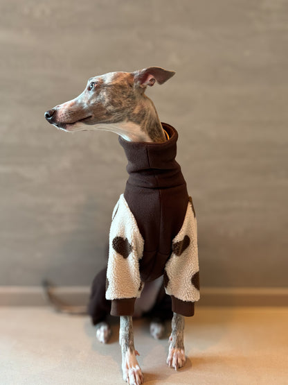 Whippet Fleece Jumpsuit Dark Brown Hearts