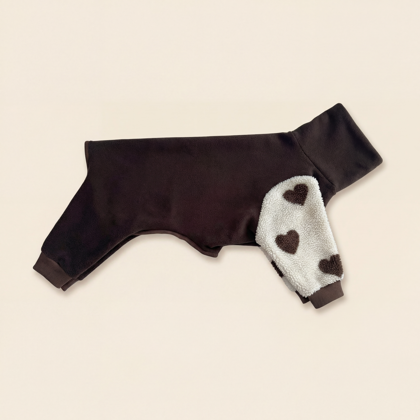 Whippet Fleece Jumpsuit Dark Brown Hearts