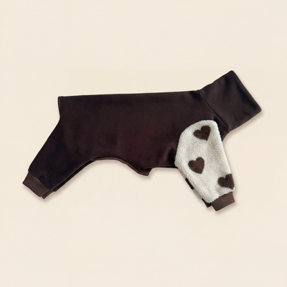 Whippet Fleece Jumpsuit Dark Brown Hearts